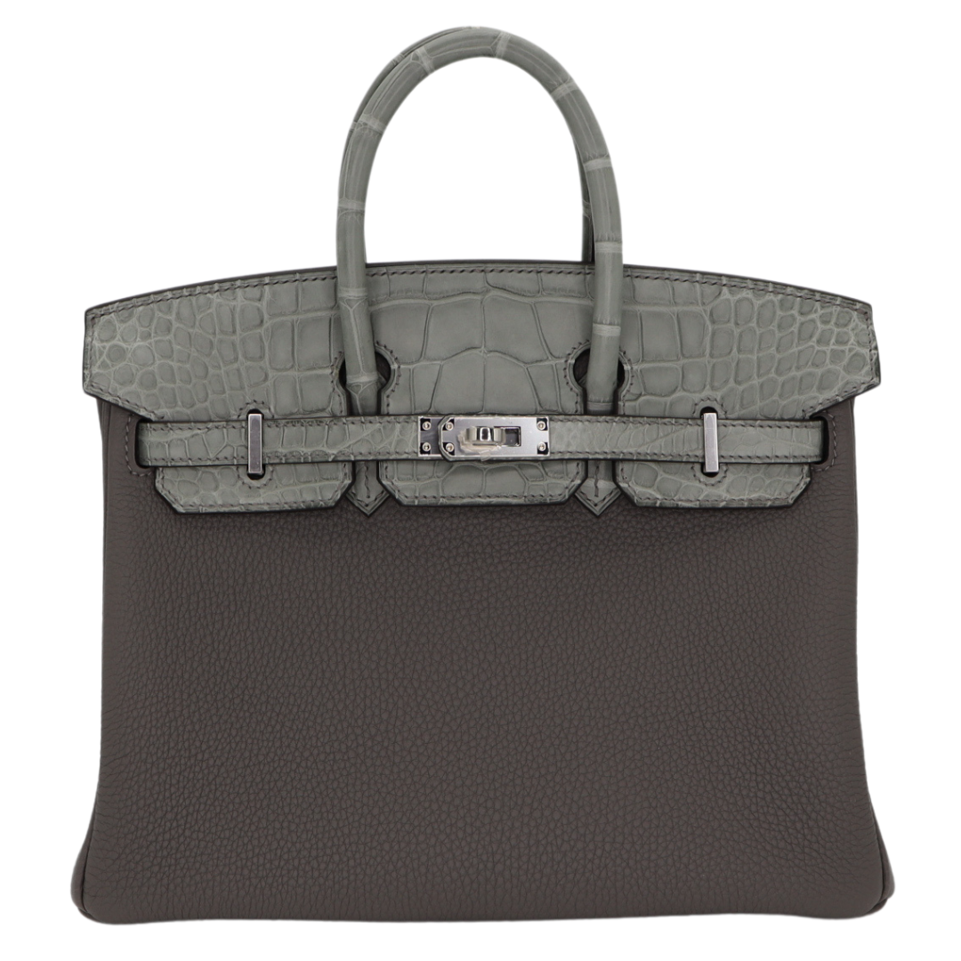 Hermes25cm Birkin Touch Gris Meyer Togo/ Matte Alligator Palladium Hardware