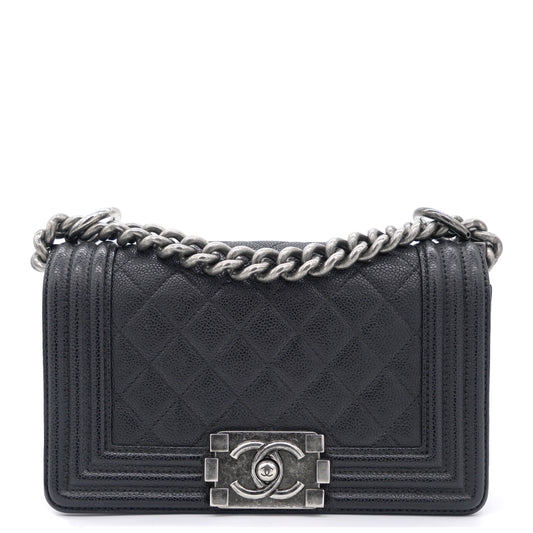 Chanel Black Quilted Caviar Leather Small Boy Flap Bag