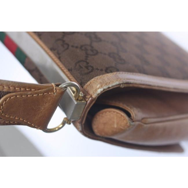 Gucci Envelope Saddle Leather Canvas Shoulder Bag