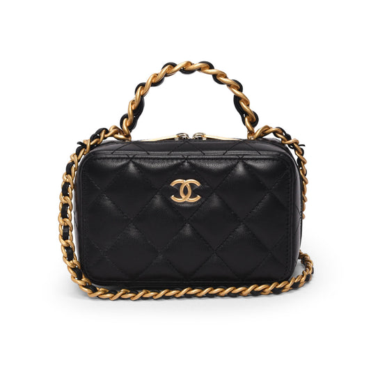 Chanel Black Quilted Lambskin Chain Handle Vanity Bag