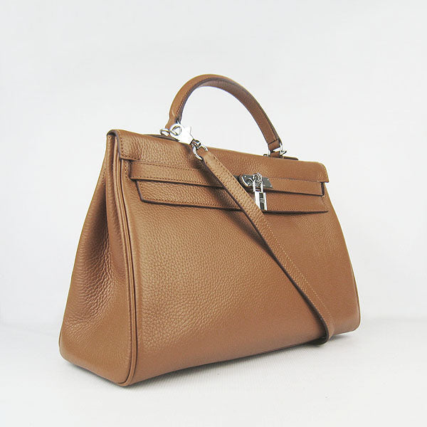 Luxury Hermes Kelly 35cm Togo Leather Handbag Light Coffee/Silver