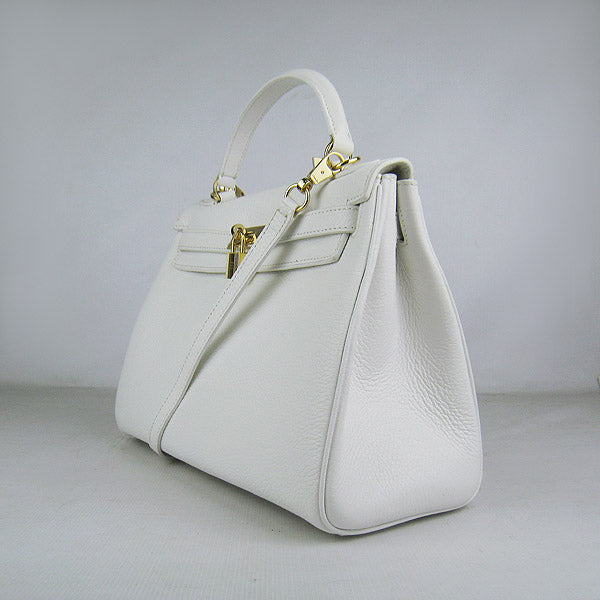 Luxury Hermes Kelly 32cm Togo Leather Handbag 6108 White Golden