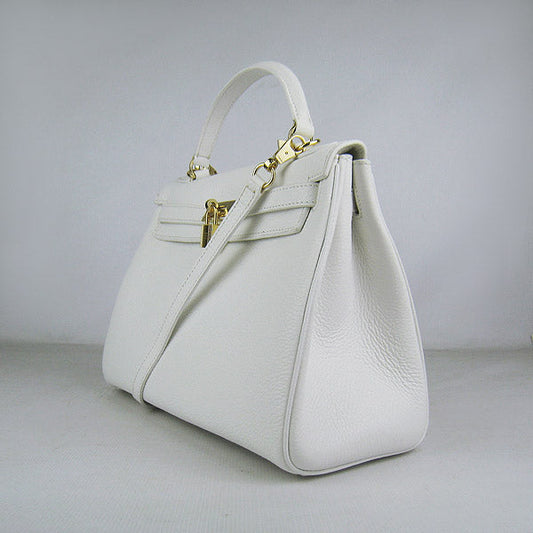 Luxury Hermes Kelly 32cm Togo Leather Handbag 6108 White Golden