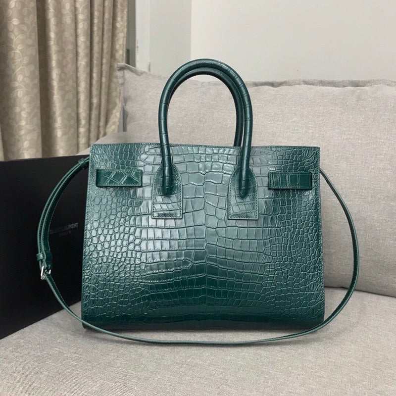 Yves Saint Laurent Sac De Jour Small In Embossed Crocodile Green Luxury Handbag
