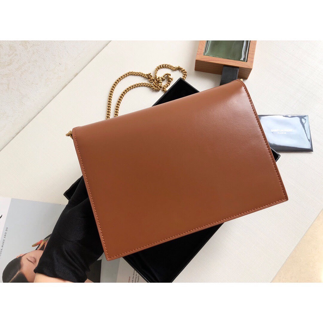 Yves Saint Laurent Cassandra Medium Chain Bag In Box And Velvet Orange.6in/