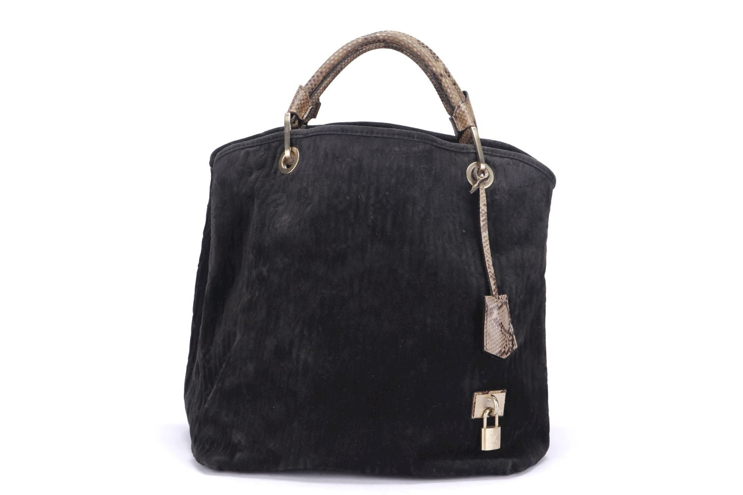LOUIS VUITTON WHISPER WITH PYTHON SKIN HANDLE ( ) ( ) GM SIZE, KOHL MONOGRAM EMBOSSED SUEDE, WITH DUST COVER Handbag
