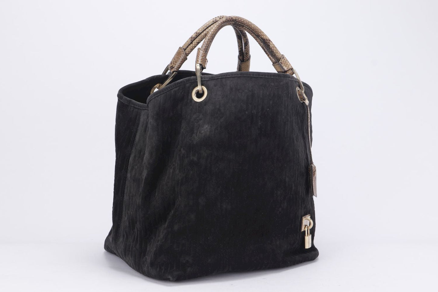 LOUIS VUITTON WHISPER WITH PYTHON SKIN HANDLE ( ) ( ) GM SIZE, KOHL MONOGRAM EMBOSSED SUEDE, WITH DUST COVER Handbag