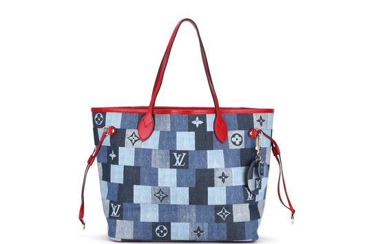 LOUIS VUITTON PATCHWORK NEVERFULL ( ) MM SIZE RED TRIM, WITH POUCH & DUST COVER