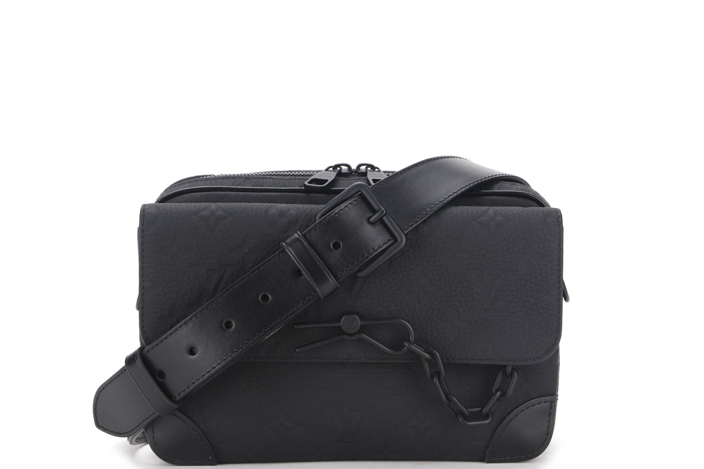LOUIS VUITTON STEAMER MESSENGER BLACK TAURILLION MONOGRAM EMBOSSED LEATHER, WITH STRAP, DUST COVER & BOX Handbag
