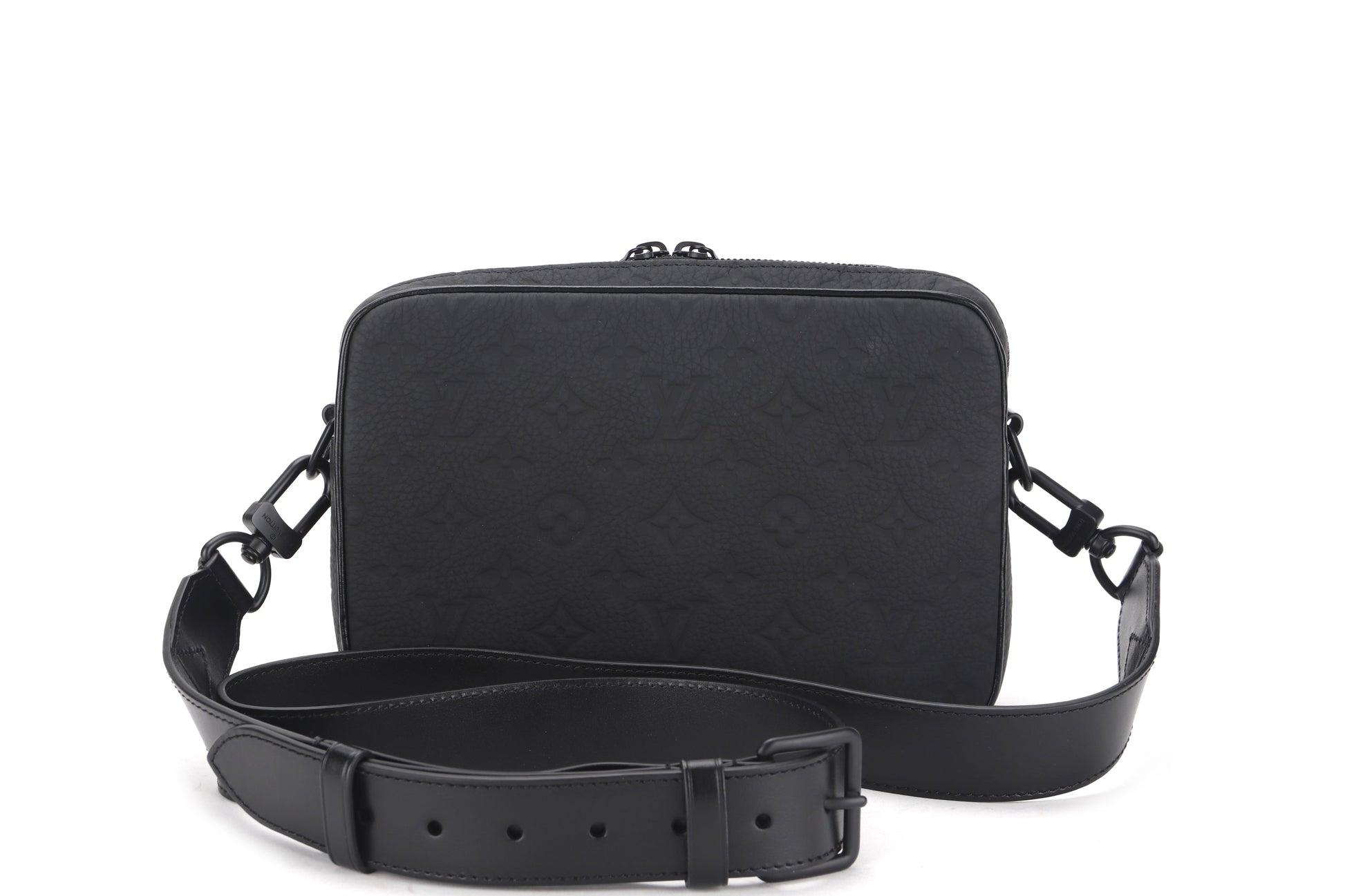 LOUIS VUITTON STEAMER MESSENGER BLACK TAURILLION MONOGRAM EMBOSSED LEATHER, WITH STRAP, DUST COVER & BOX Handbag