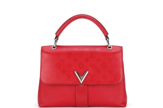 LOUIS VUITTON VERY ONE HANDLE BAG ( ) RED LEATHER SILVER HARDWARE, WITH STRAP & DUST COVER
