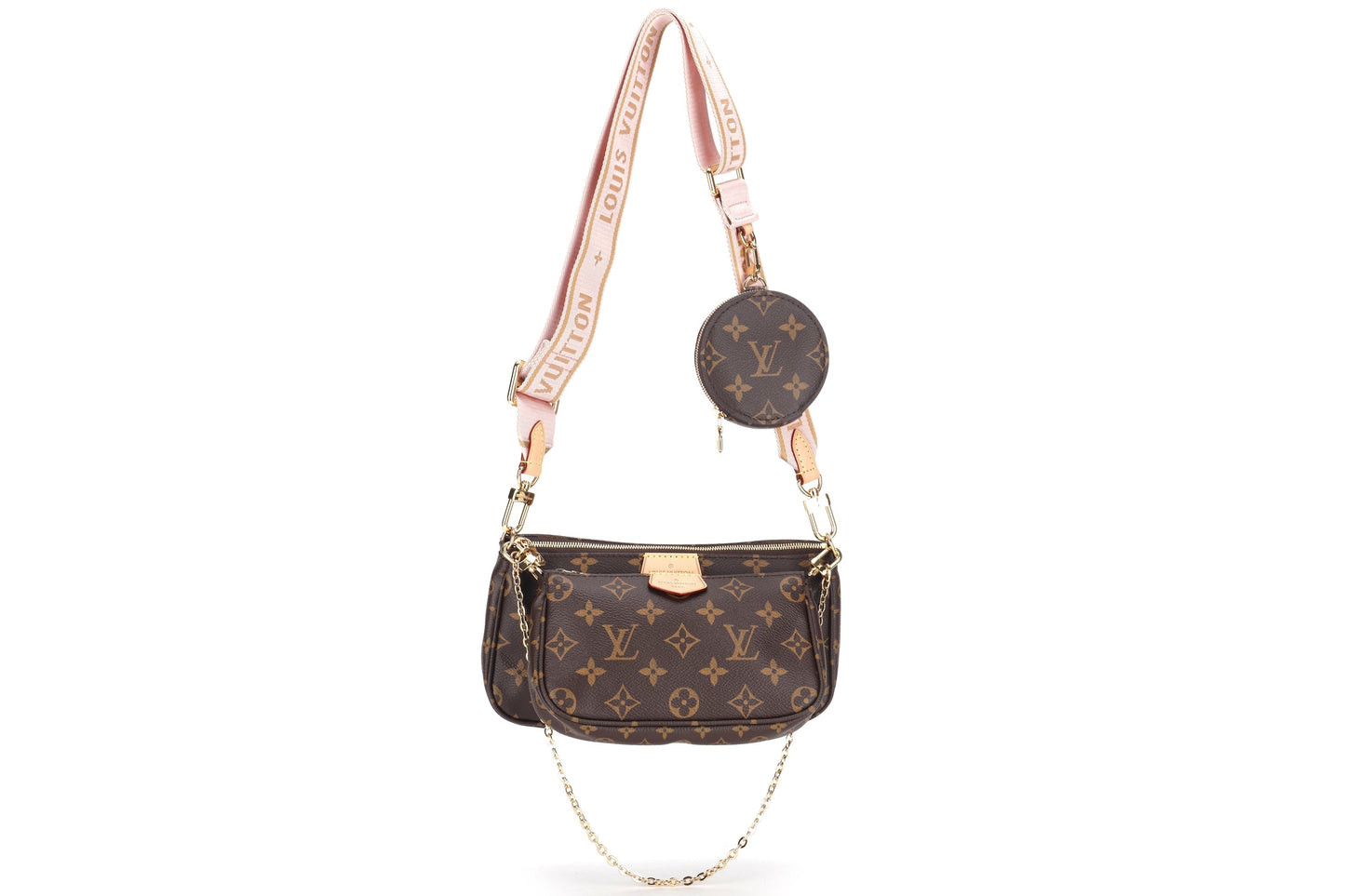 LOUIS VUITTON MULTI POCHETTE ACCESSORIES ROSE PINK STRAP, WITH DUST COVER Clutch