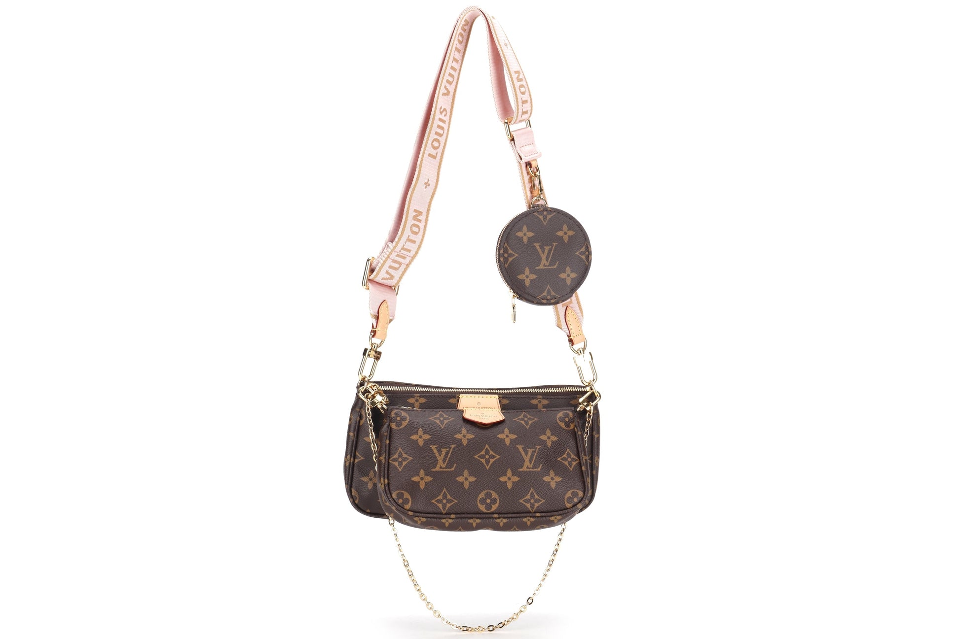 LOUIS VUITTON MULTI POCHETTE ACCESSORIES ROSE PINK STRAP, WITH DUST COVER Clutch