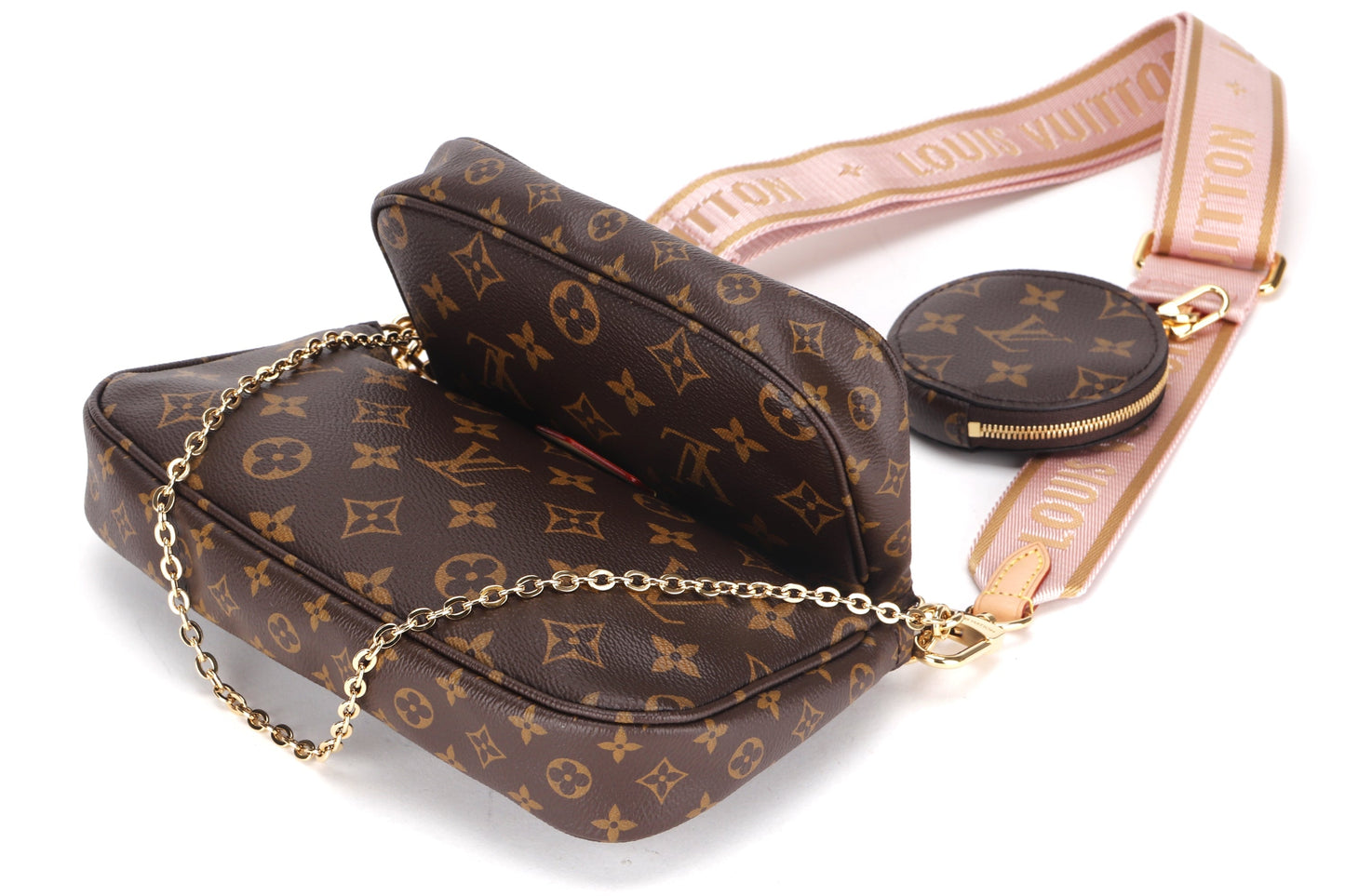 LOUIS VUITTON MULTI POCHETTE ACCESSORIES ROSE PINK STRAP, WITH DUST COVER Clutch