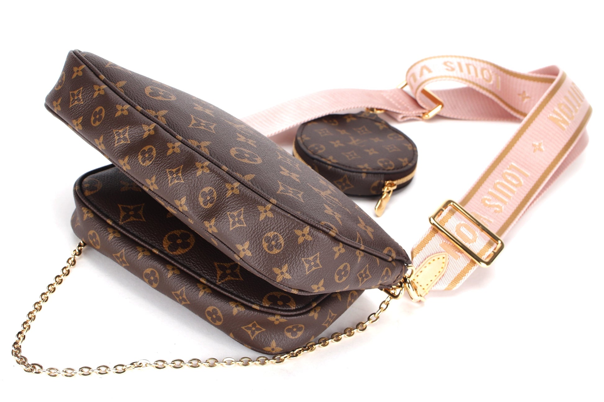 LOUIS VUITTON MULTI POCHETTE ACCESSORIES ROSE PINK STRAP, WITH DUST COVER Clutch