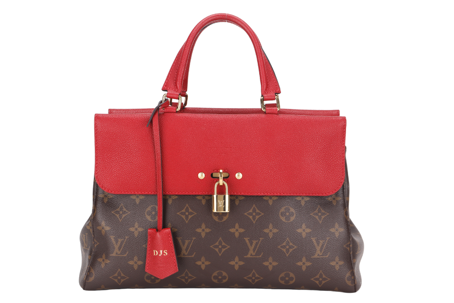 LOUIS VUITTON VENUS HANDBAG ( )RED LEATHER & MONOGRAM CANVAS GOLD HARDWARE, WITH STRAP, KEYS, LOCK & DUST COVER