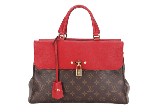LOUIS VUITTON VENUS HANDBAG ( )RED LEATHER & MONOGRAM CANVAS GOLD HARDWARE, WITH STRAP, KEYS, LOCK & DUST COVER