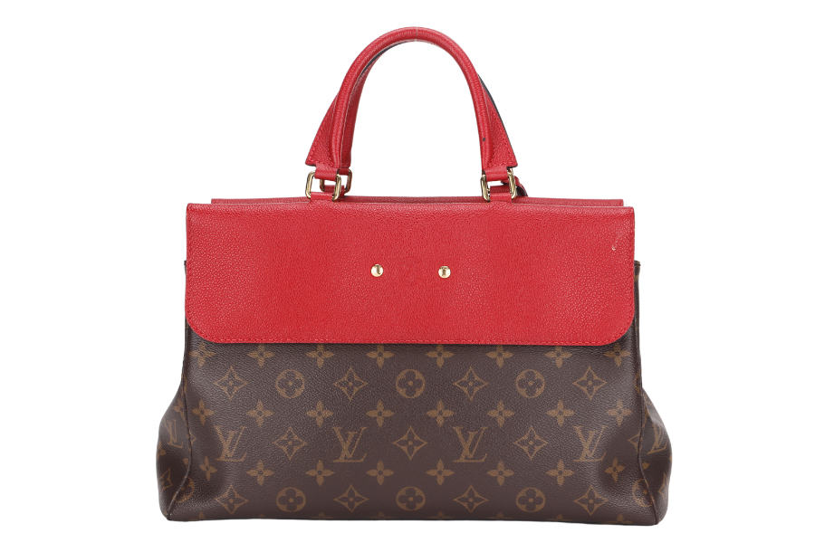 LOUIS VUITTON VENUS HANDBAG ( )RED LEATHER & MONOGRAM CANVAS GOLD HARDWARE, WITH STRAP, KEYS, LOCK & DUST COVER