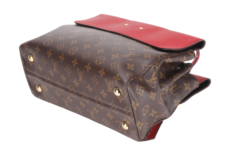LOUIS VUITTON VENUS HANDBAG ( )RED LEATHER & MONOGRAM CANVAS GOLD HARDWARE, WITH STRAP, KEYS, LOCK & DUST COVER