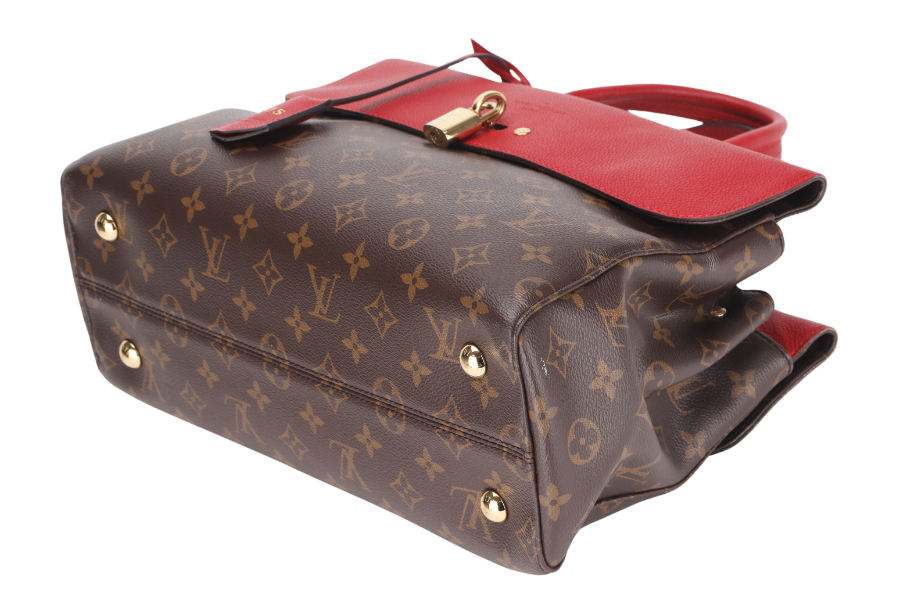 LOUIS VUITTON VENUS HANDBAG ( )RED LEATHER & MONOGRAM CANVAS GOLD HARDWARE, WITH STRAP, KEYS, LOCK & DUST COVER