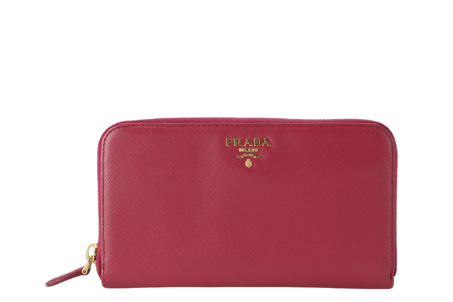 PRADA IM0506 SAFFIANO ZIP WALLET IBISCO COLOR WITH CARD AND BOX