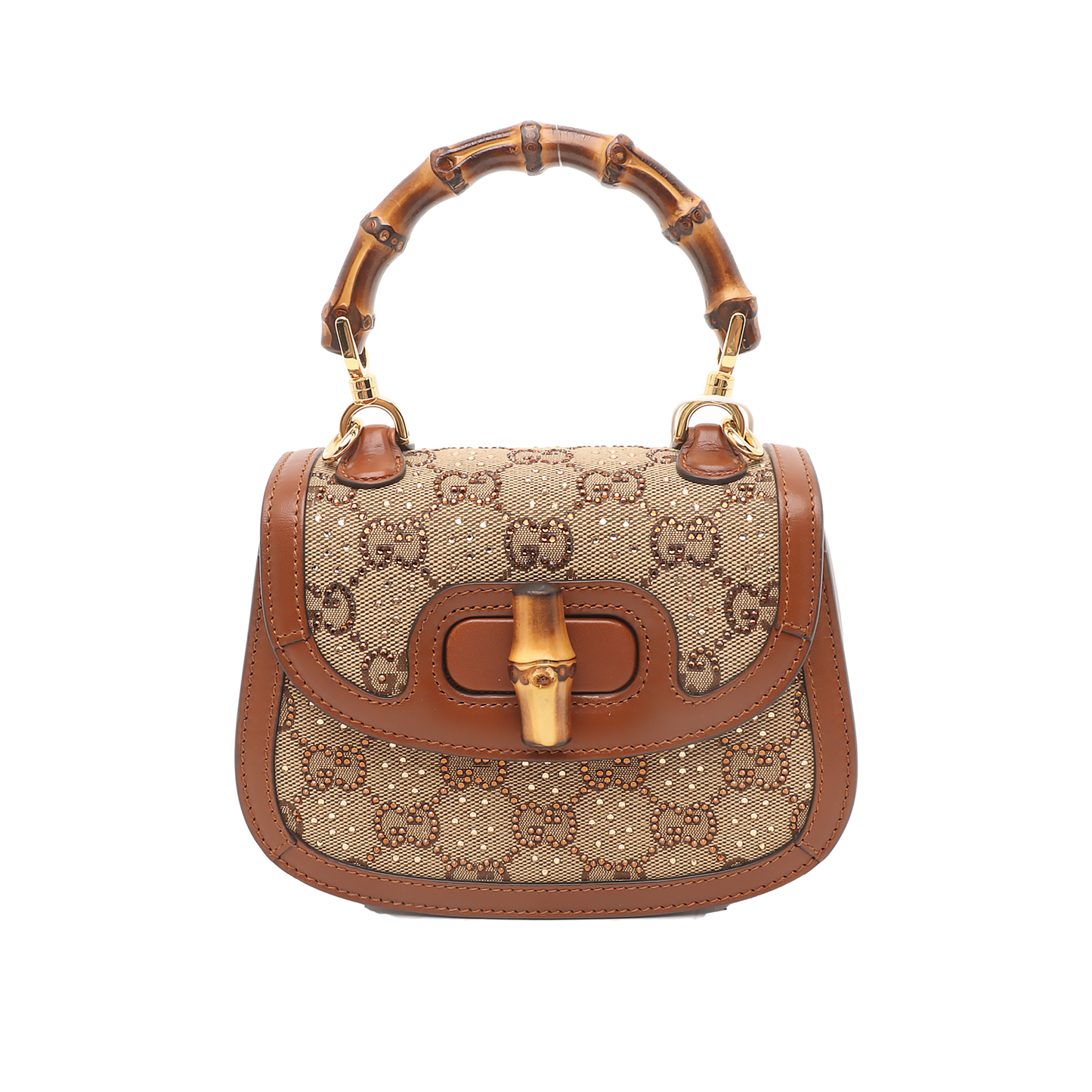 Gucci Bamboo 1947 Mini Brown Leather and Canvas with Glitter Crossbody Bag