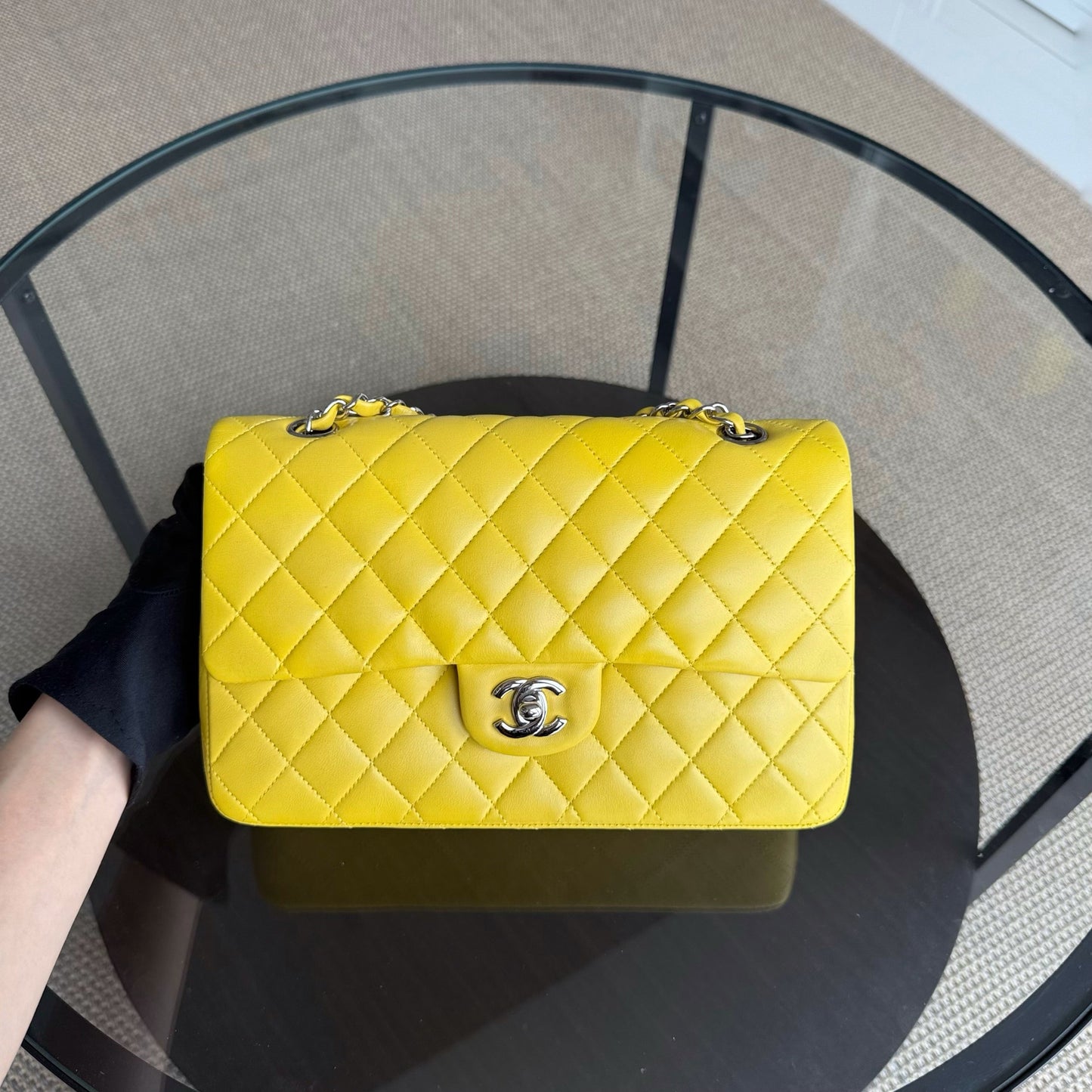Chanel Classic Flap Medium - 25CM Quilted Lambskin Yellow Silver Hardware Series 13