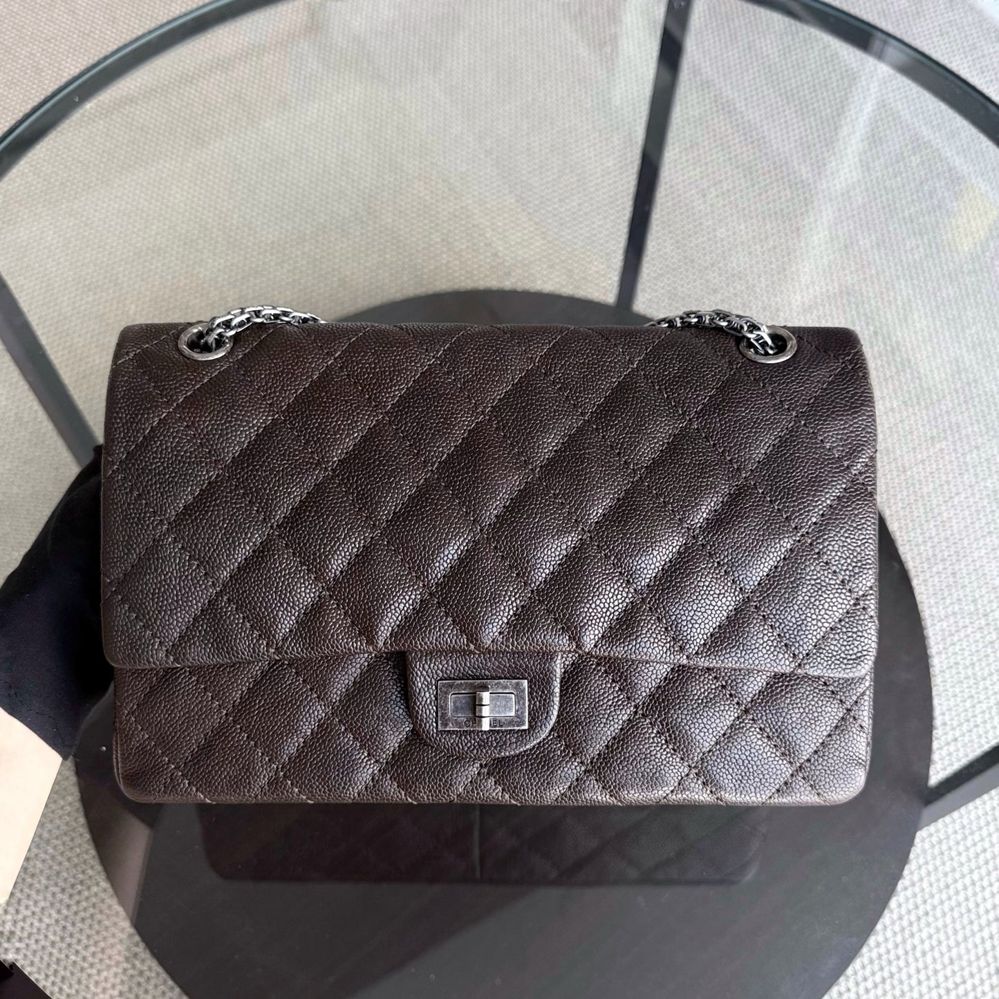 Chanel 2.55 Reissue 226 - 28CM Quilted Caviar Dark Brown Silver Hardware Series 14