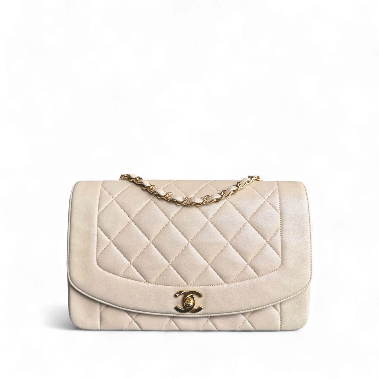 Chanel Diana Medium - Quilted Lambskin Beige Gold Hardware Series 3