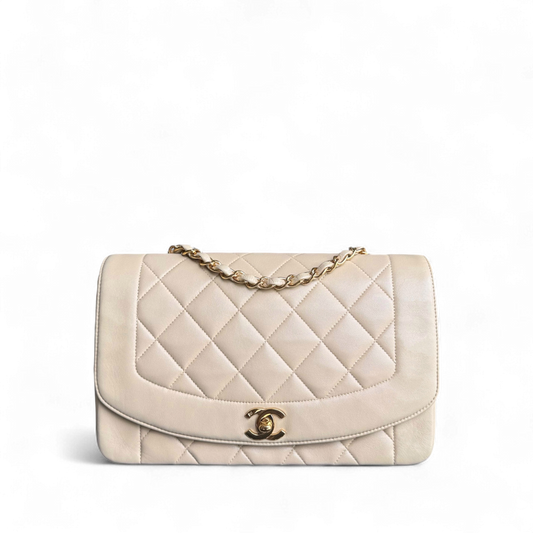 Chanel Diana Medium - Quilted Lambskin Beige Gold Hardware Series 3