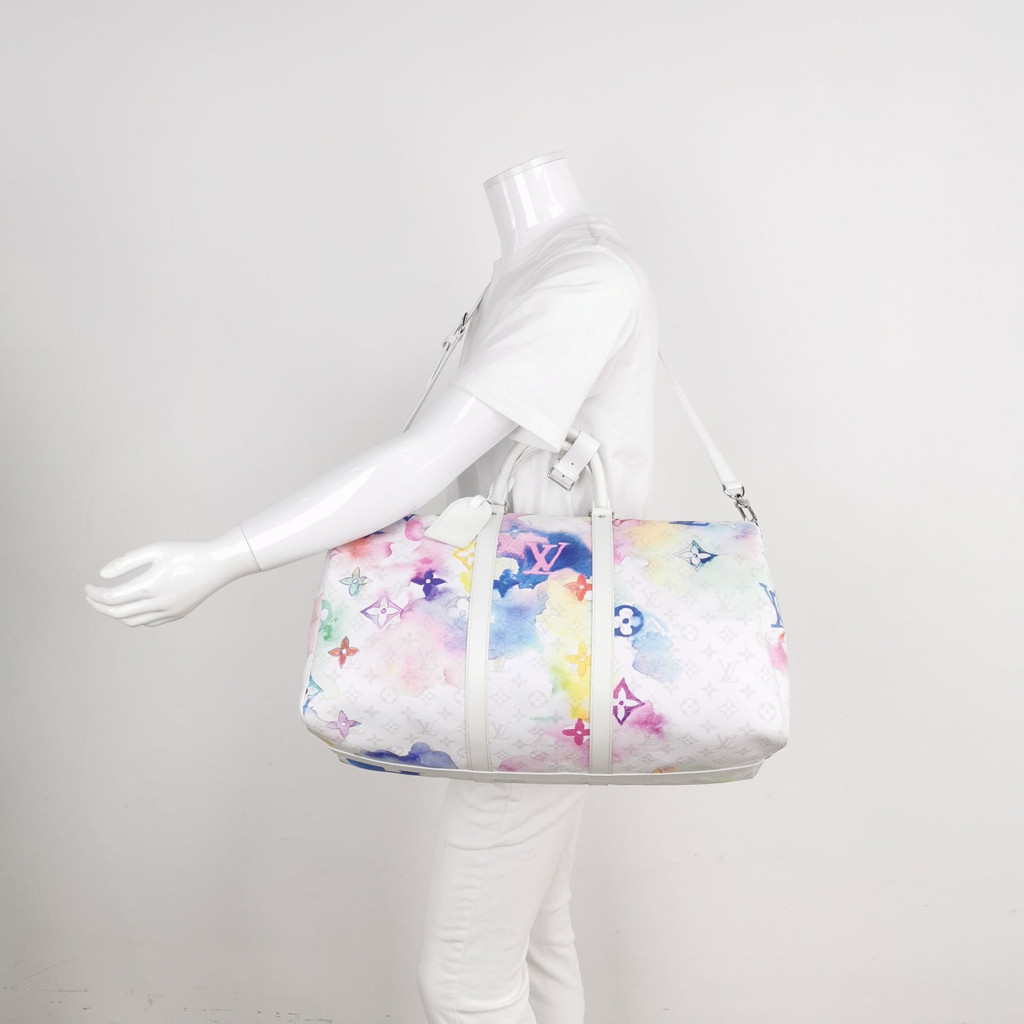  Louis Vuitton Keepall 50 White Watercolor Travel Bag