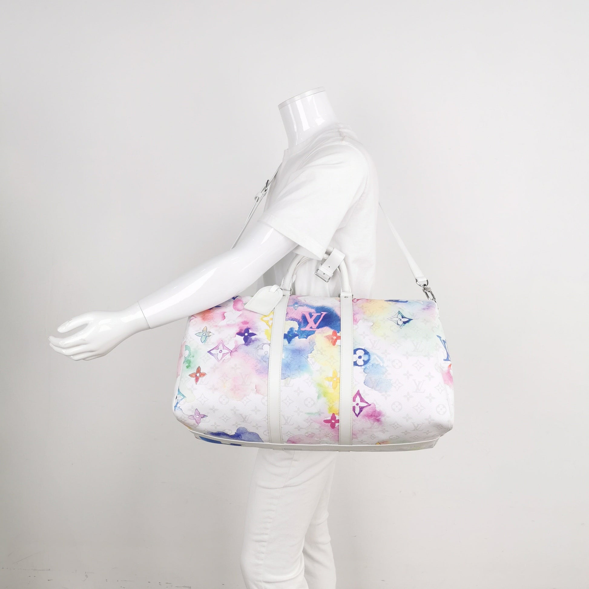  Louis Vuitton Keepall 50 White Watercolor Travel Bag