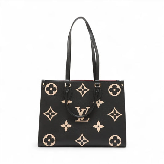Louis Vuitton Black Beige Bicolor Monogram Empreinte Leather OnTheGo MM Clearance Sale