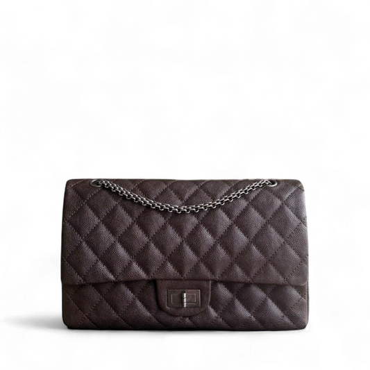 Chanel 2.55 Reissue 227 - Caviar Quilted Grained Calfskin Dark Brown Silver Hardware Series 14