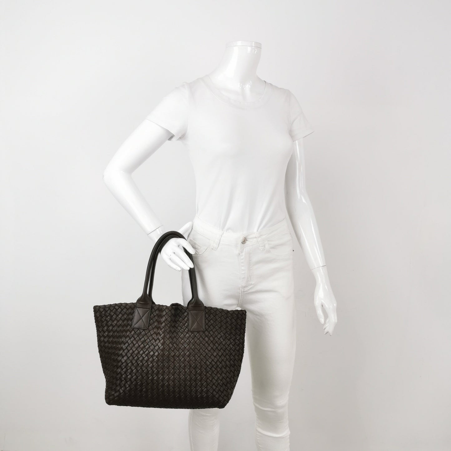 Bottega Veneta Cabat Small Dark Chocolate Brown Intreccio Leather Tote Bag