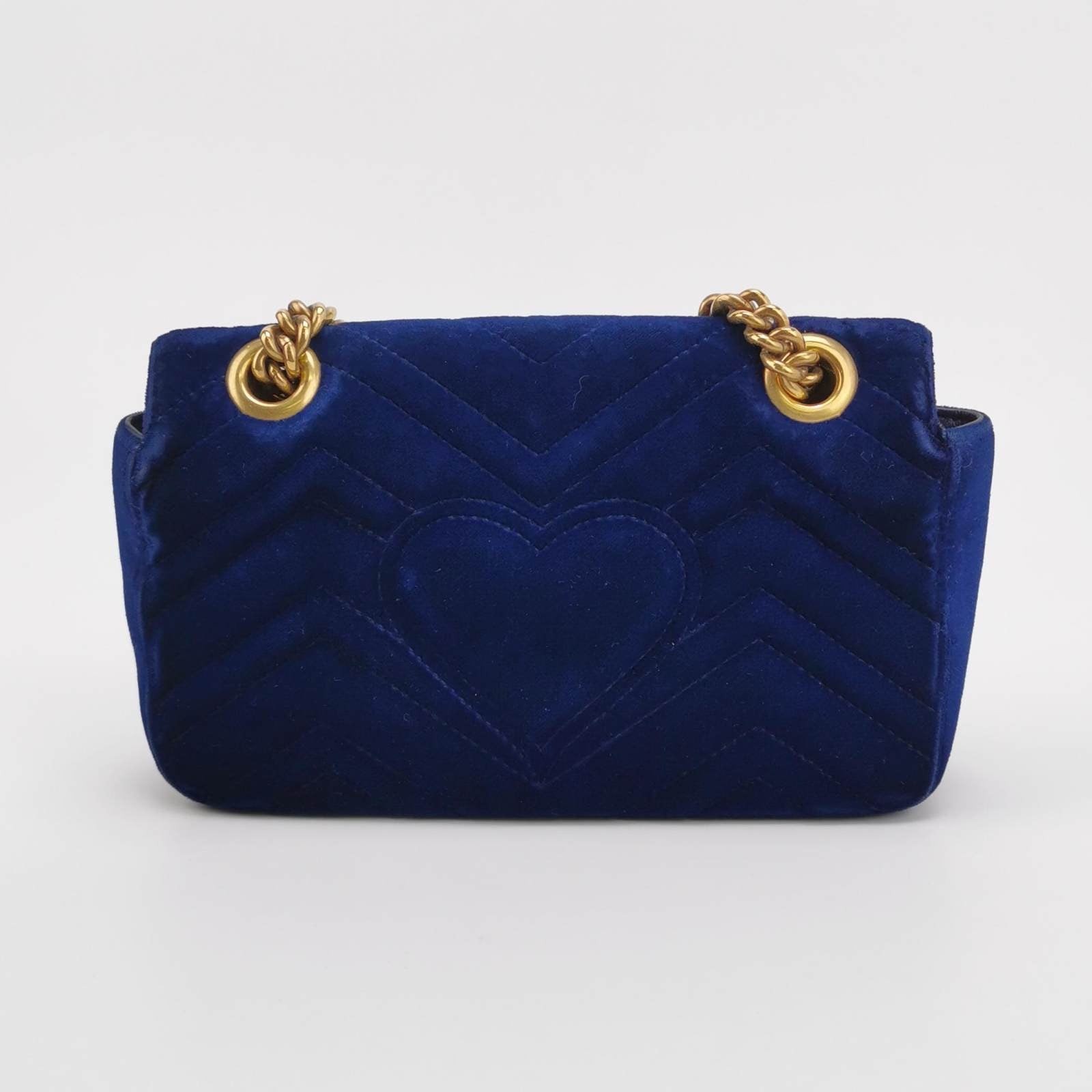 Gucci Marmont Mini Flap Navy Velvet Handbag