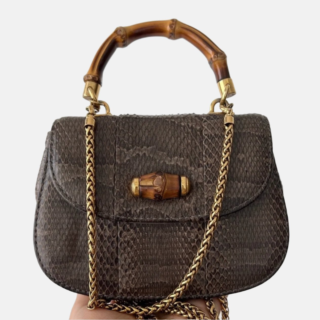 Gucci Bamboo 1947 Night Mini Python Evening Bag with Chain