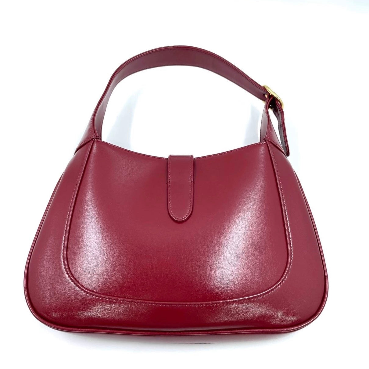 Gucci Jackie 1961 Red Burgundy Leather Bag Small with Adjustable Strap Gold Piston Lock