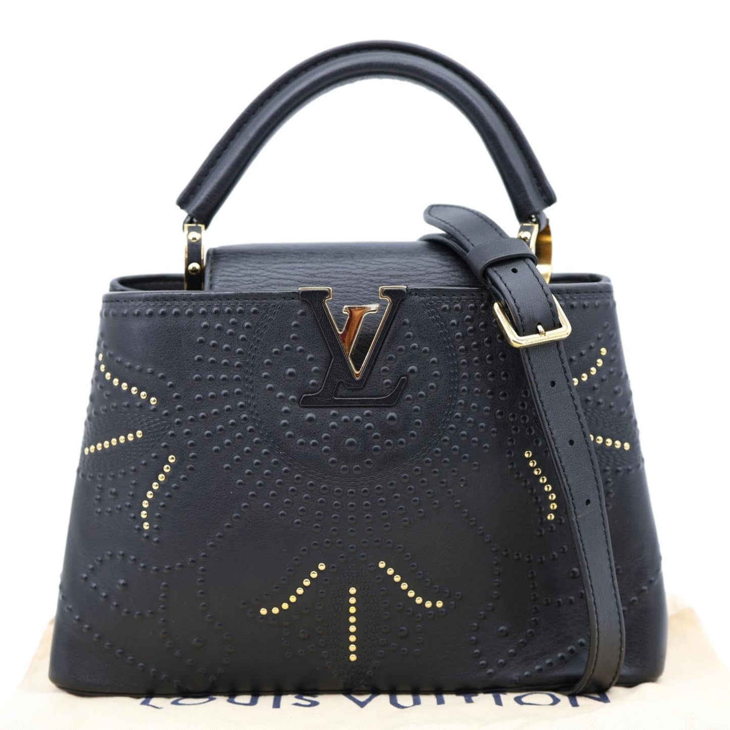 LOUIS VUITTON Capucines BB Trunk Lotus Leather Satchel Crossbody Bag Black