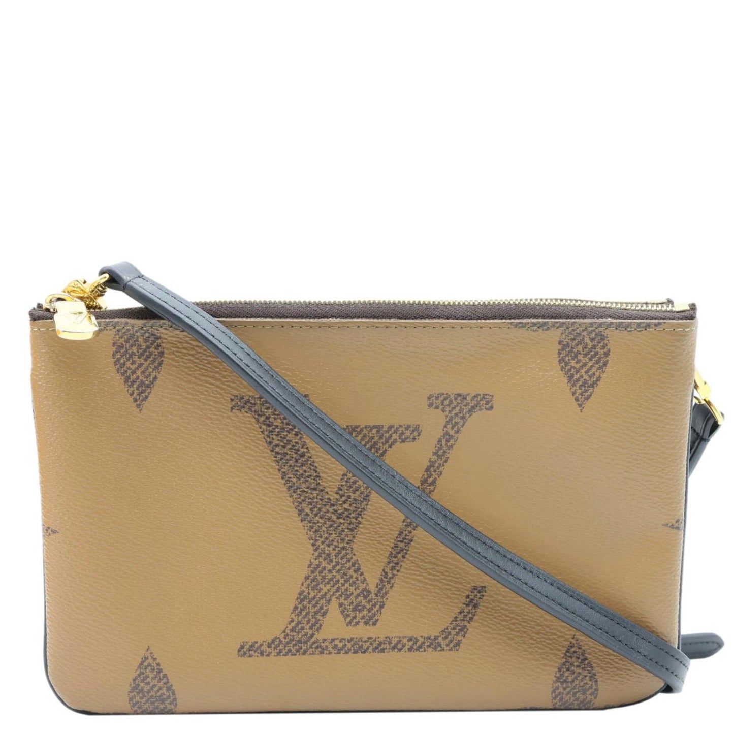 LOUIS VUITTON Double Zip Pochette Monogram Reverse Canvas Crossbody Bag Brown