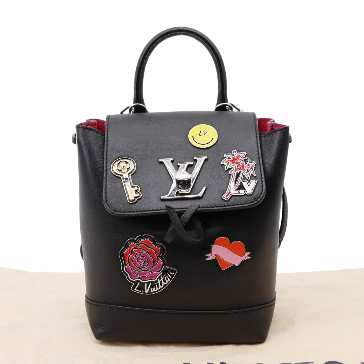 LOUIS VUITTON My Lockme Mini Soft Calfskin Pins Leather Backpack Black