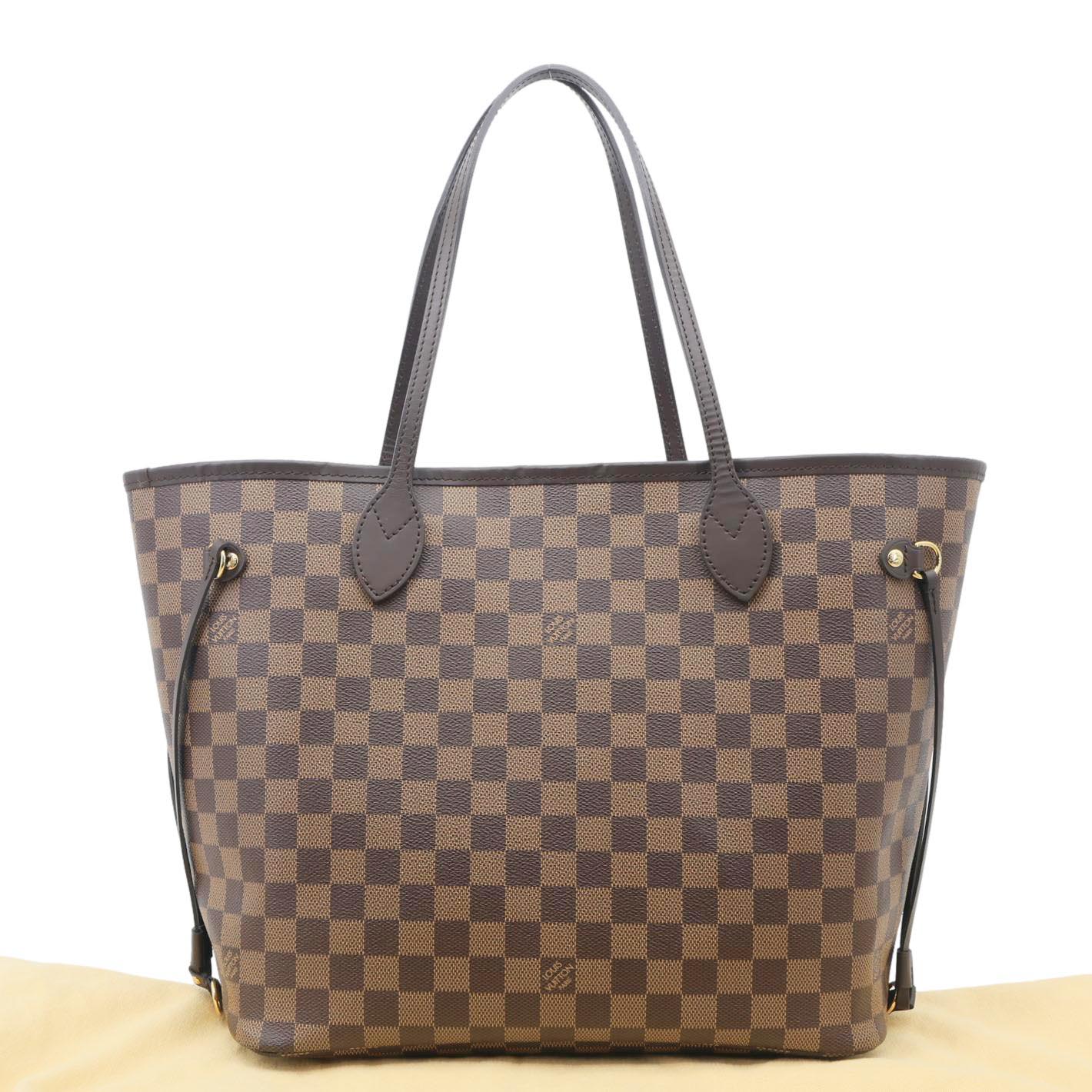 LOUIS VUITTON Neverfull MM Damier Ebene Tote Bag Red