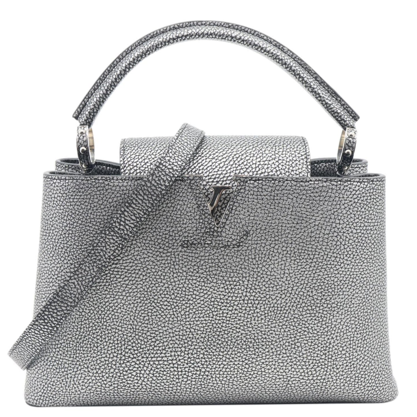 LOUIS VUITTON Capucines PM Chrome Taurillon Metallic Leather Crossbody Bag Silver