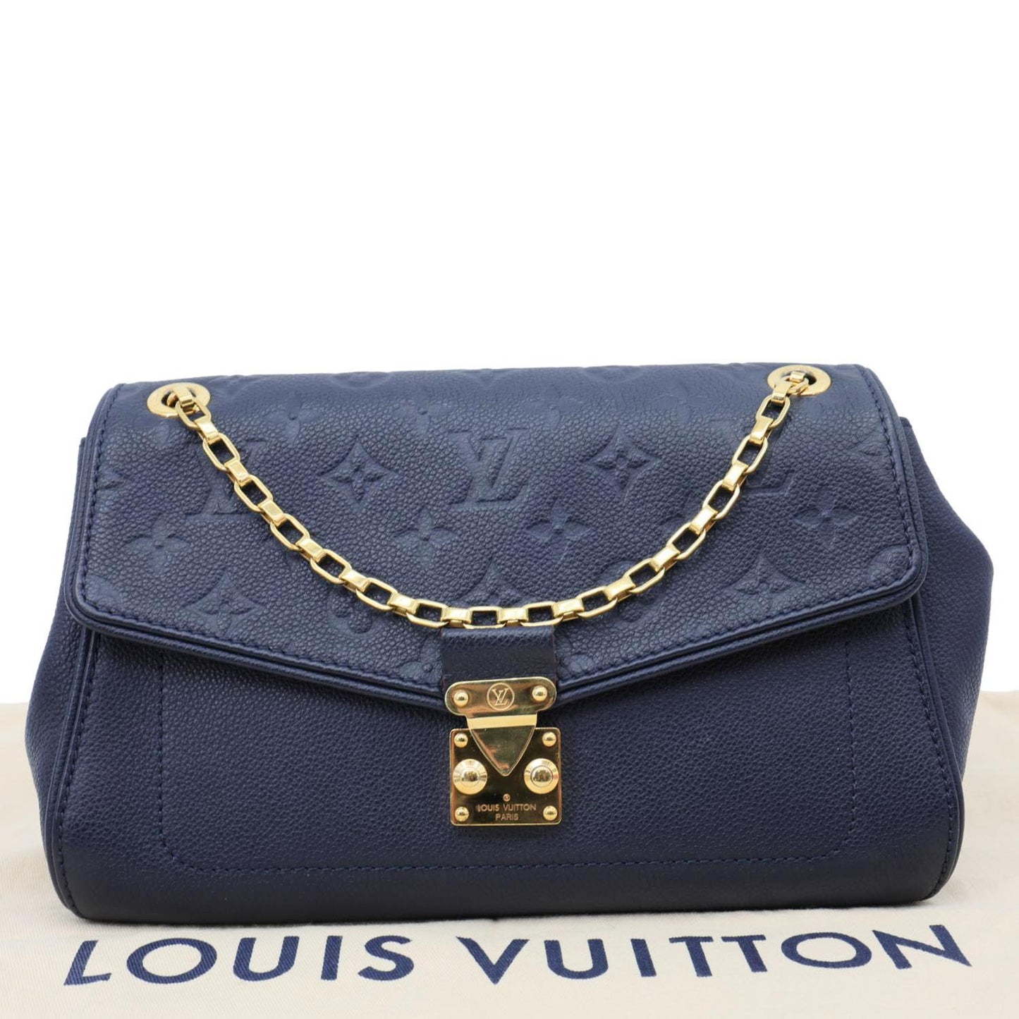 LOUIS VUITTON Saint Germain PM Monogram Empreinte Leather Shoulder Bag Navy Blue