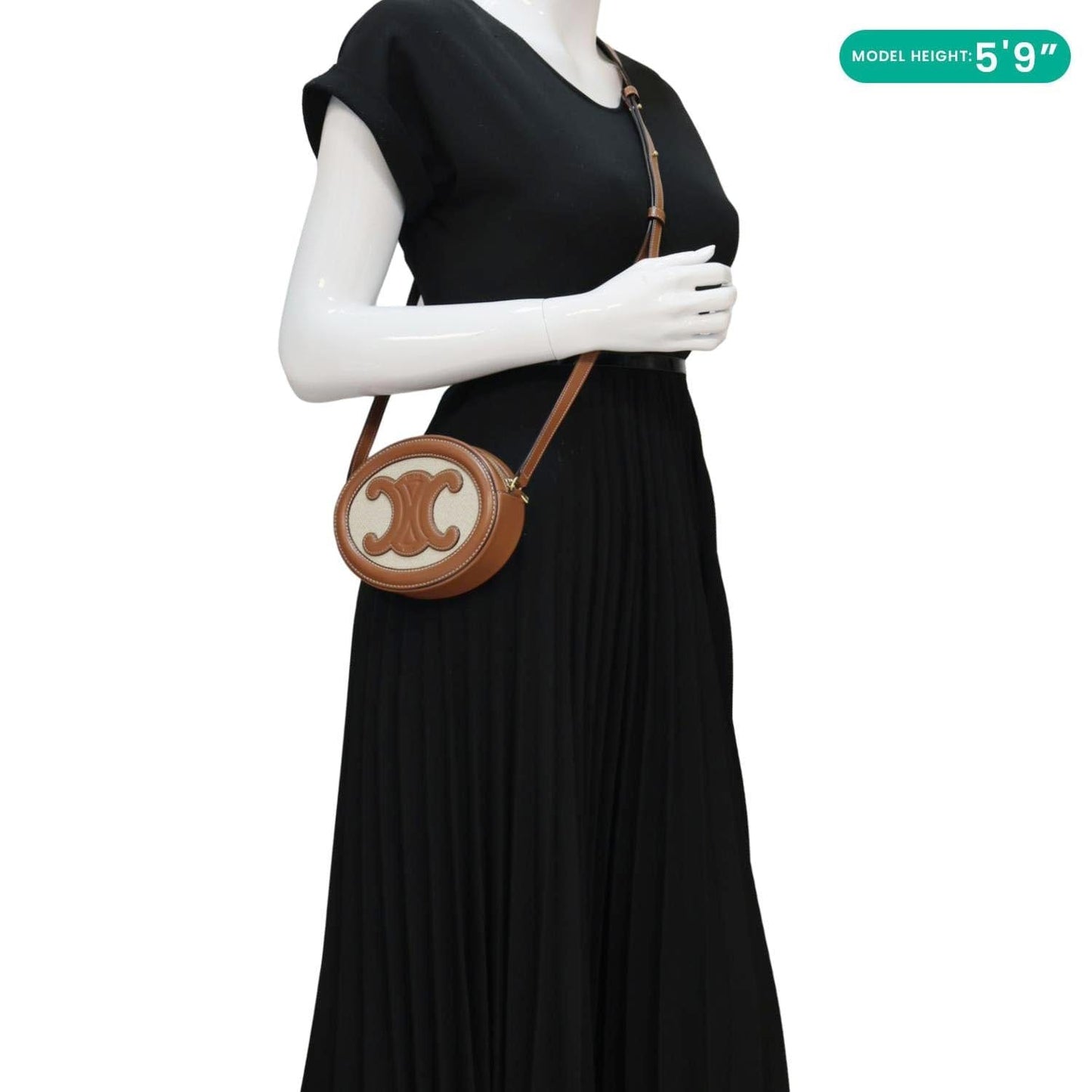 CELINE Triomphe Oval Calfskin Leather Crossbody Bag Tan