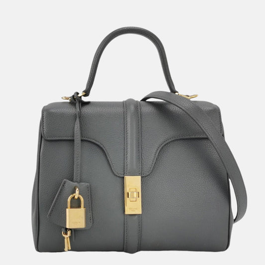 Celine 16 Bag Small Grey Pebbled Calfskin Leather
