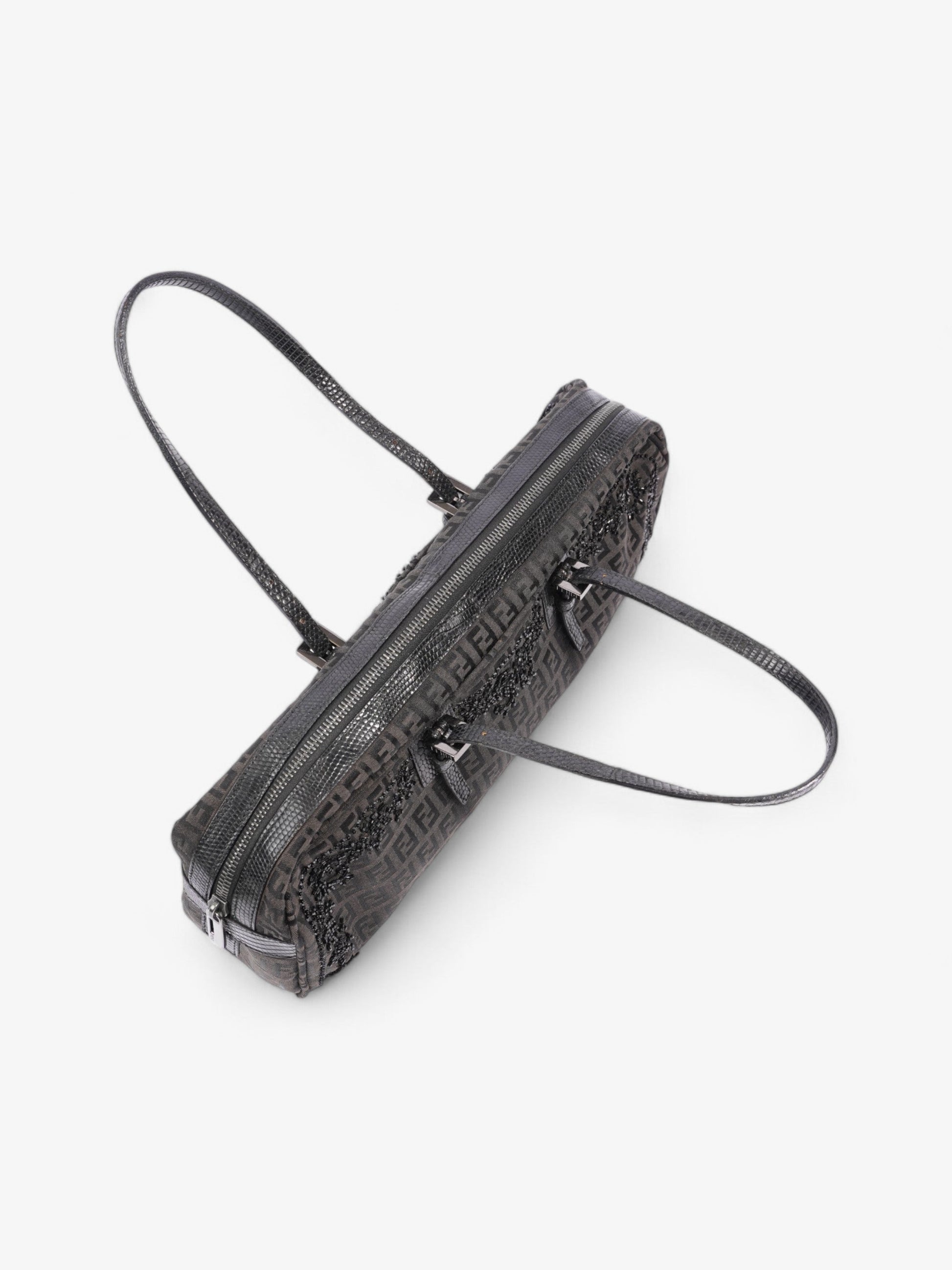 Fendi Embellished Bowler Bag Black Zucca Canvas