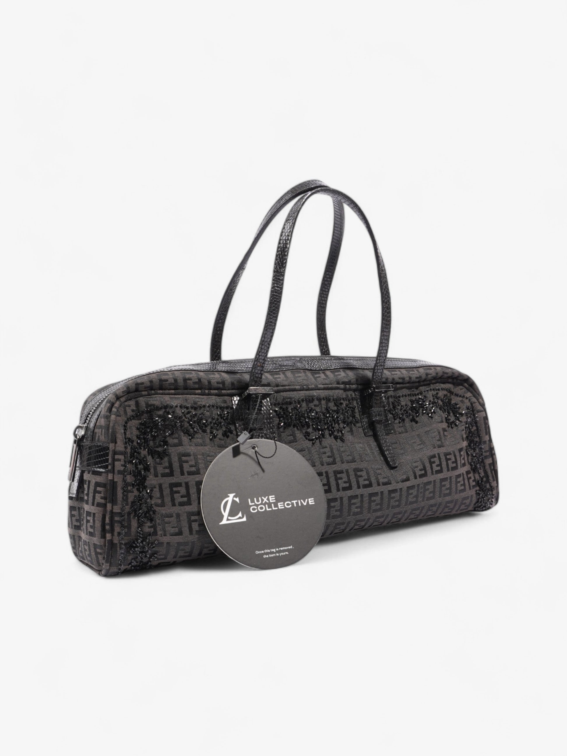 Fendi Embellished Bowler Bag Black Zucca Canvas