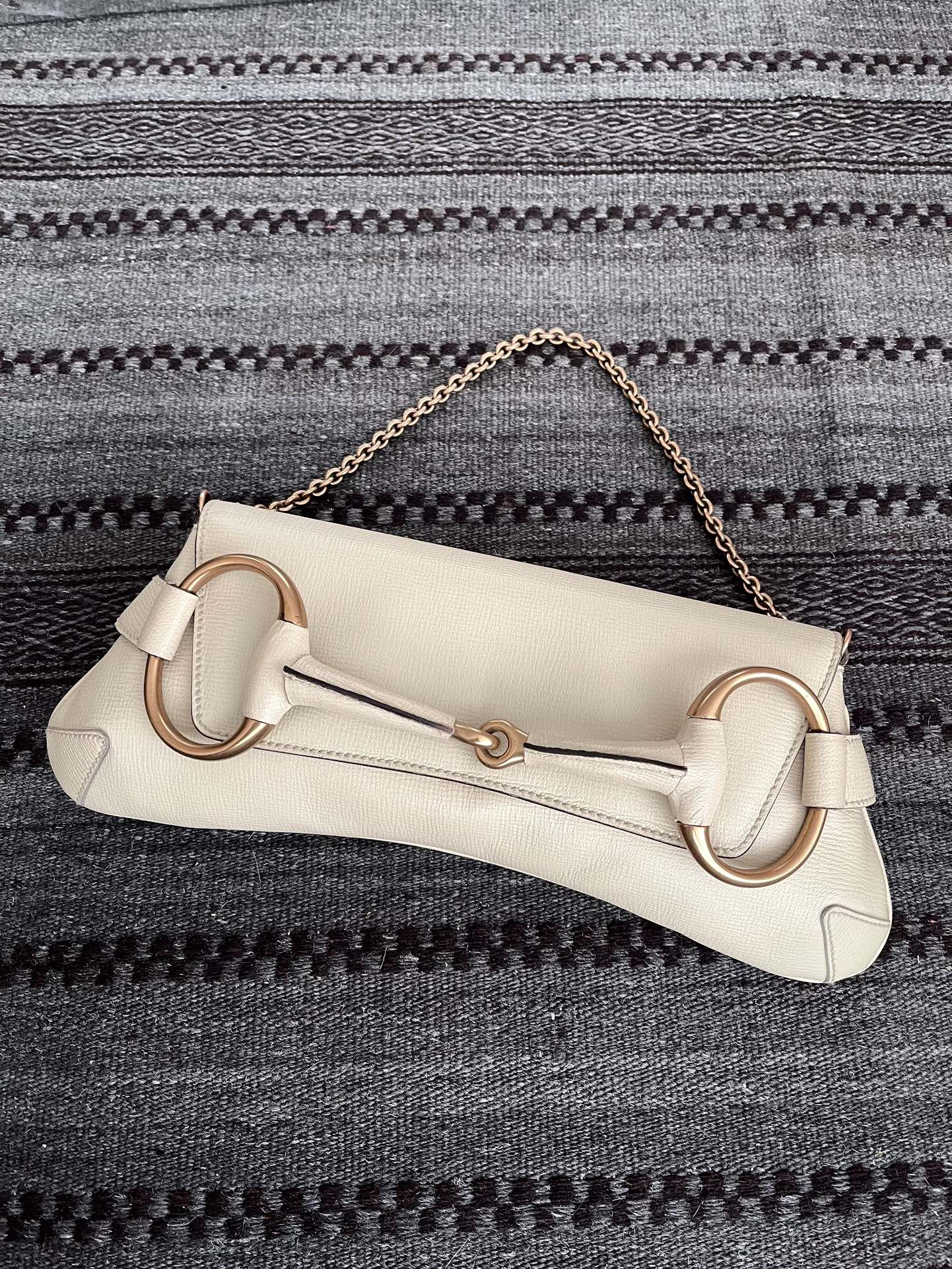 Gucci Horsebit 1955 Large White Leather Shoulder Bag