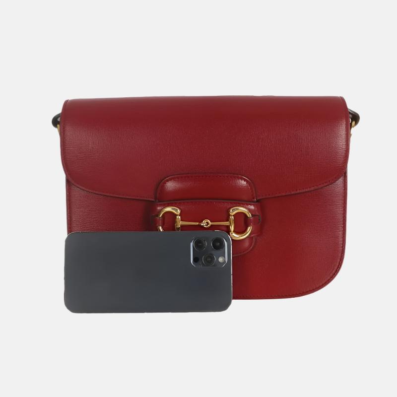 Gucci 1955 Horsebit Leather Shoulder Bag Red Small